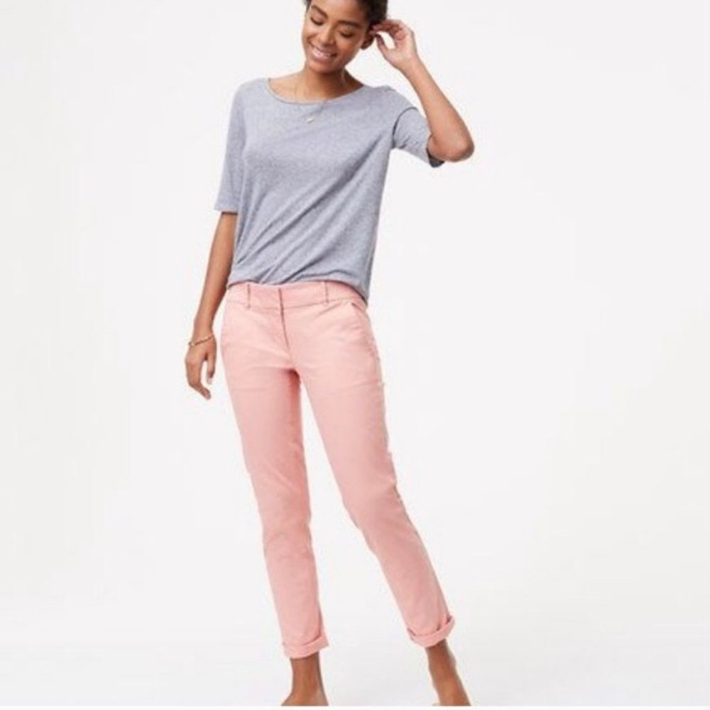 NWT LOFT Petite Marisa Chino Cropped Pants in Bright Pink Orange